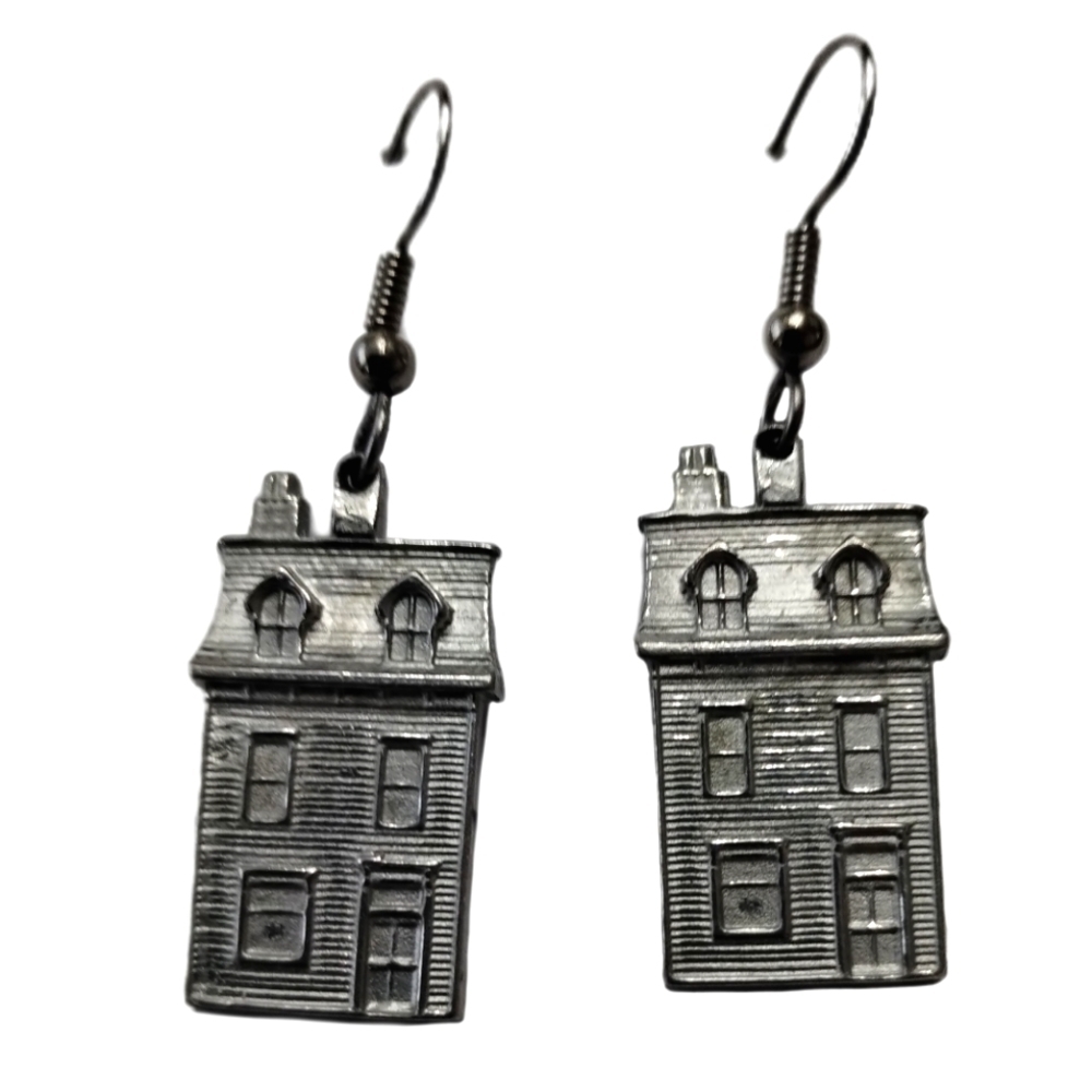 Newfoundland Jelly Bean Row House Pewter Earrings